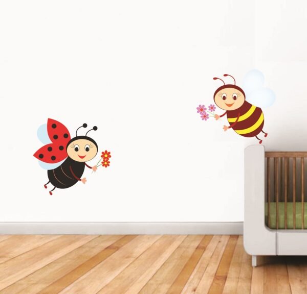 Cute Honey Bees & Flowers Wall Sticker