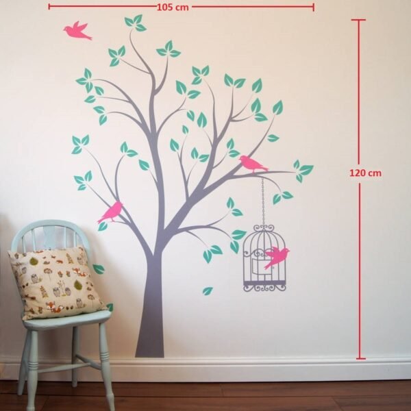 tree birds cage wall sticker